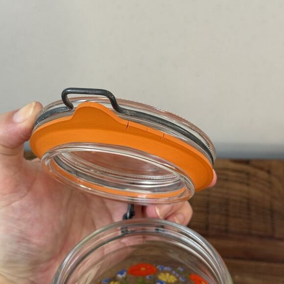 Vtg Arc France Poppy Glass Canister Set R Carman 1.5L 3/4L MCM Retro 60s Arcoroc - Picture 13 of 14